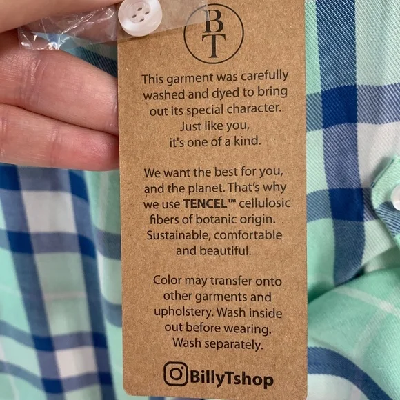 Billy T Lyocell Green & Blue Plaid Relaxed Flannel Sz Large - Picture 12 of 15